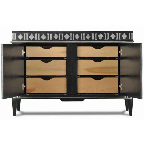 Custom Cafissi Sink Base - black w/silver detail - 6 interior pull out drawers