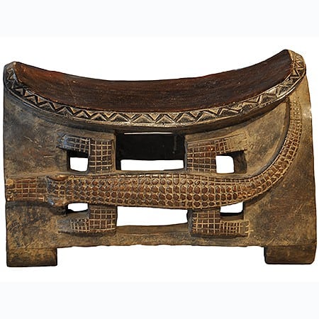 Baule Tribe Stool with Alligator Carving