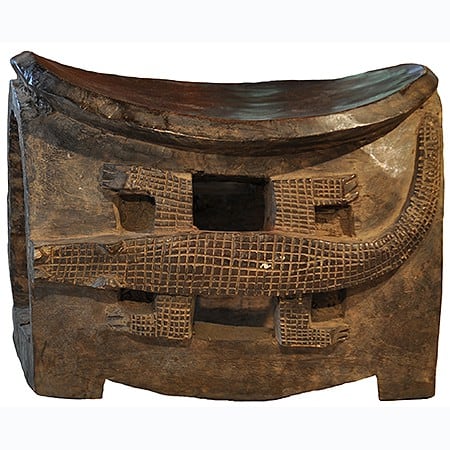 Baule Tribe Stool with Alligator Carving