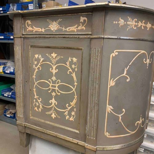 Painted Flat Front Demilune with Novella Decoration